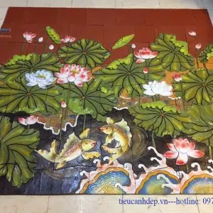 Tranh gốm Cá chép hoa sen