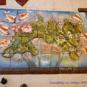 Tranh gốm Cửu ngư quần hội (Cá chép và hoa sen)
