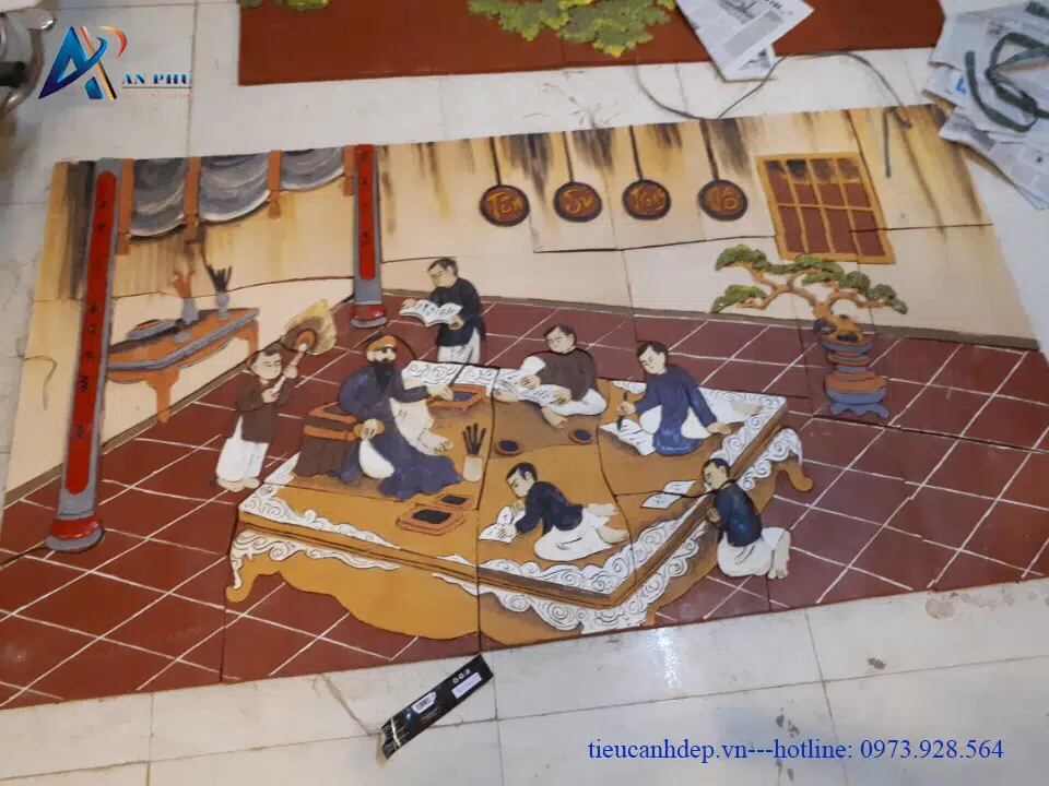 Tranh gốm Thầy đồ dạy học
