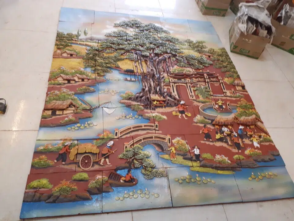 Tranh gốm làng quê Việt