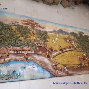 Tranh gốm Làng quê Mùa gặt