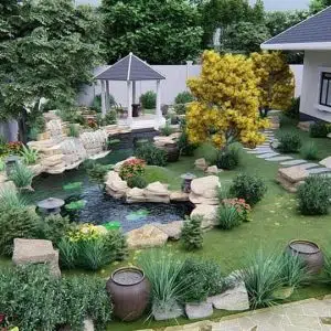 Thi công hồ cá koi kết hợp tiểu cảnh tại Mỹ Đình